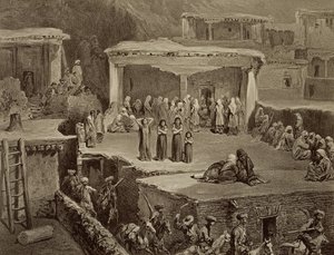 1847年パリのアルフレッドレオンルメルシエによって出版されたユージーンルルー（1807-63）によって彫刻された、コーカサスに関する本からのプレート70、ダゲスタンのアカルチの遺跡での葬儀 作： Grigori Grigorevich Gagarin